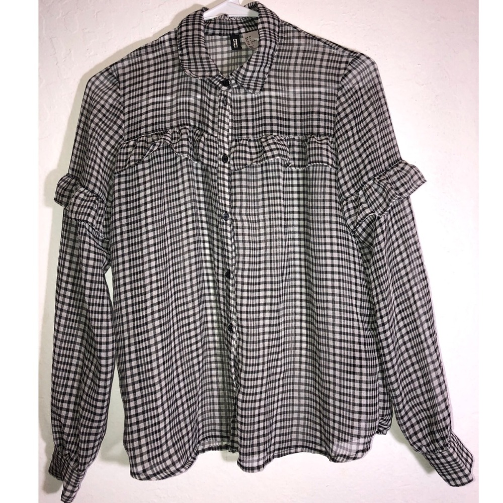 Long sleeve button down gingham checker shirt